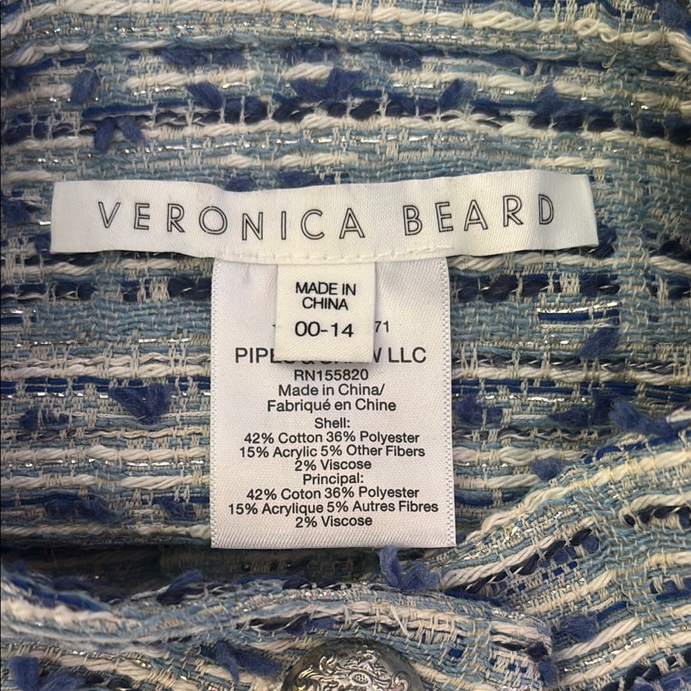 Veronica Beard Blue Striped Wool Dickey Jacket Insert - Picture 2 of 4